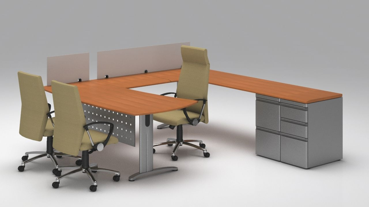 Galería de Escritorio de Trabajo en forma de "U" con acrílicos divisorios esmerilados para privacidad Linea Cassel